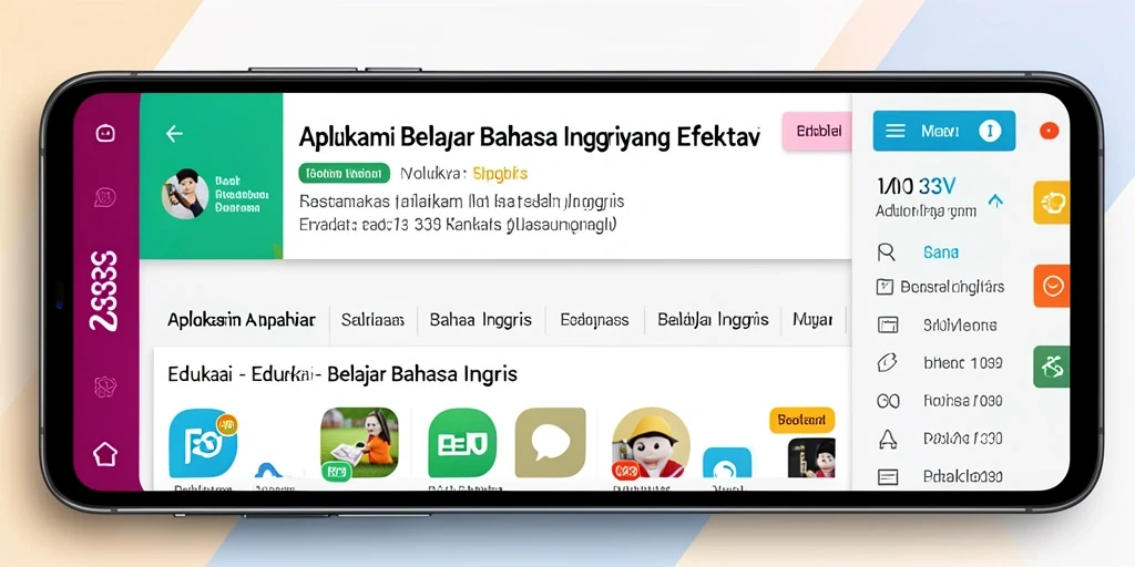 Antarmuka aplikasi 333V untuk belajar bahasa Inggris yang interaktif.