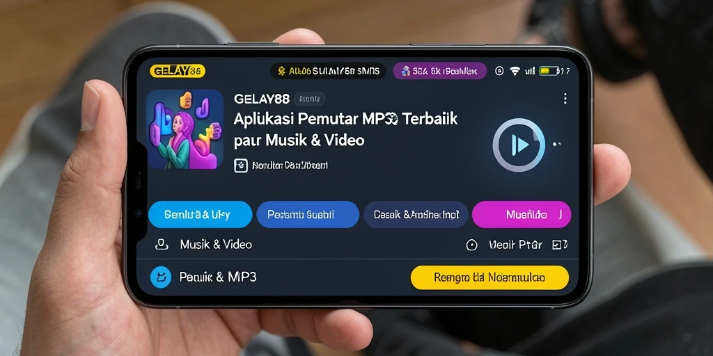 Tampilan antarmuka aplikasi Pemutar MP3 GELAY88 yang modern dan menarik.