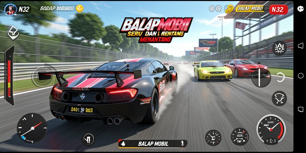 Tampilan antarmuka balap mobil yang mengesankan dan mudah digunakan.