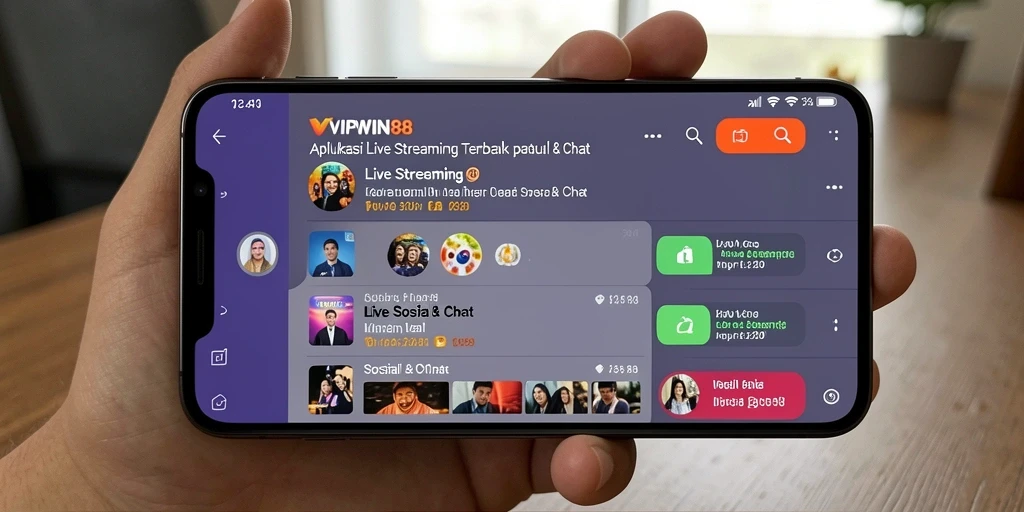 Antarmuka aplikasi VIPWIN88 yang sederhana dan menarik untuk Live Streaming.